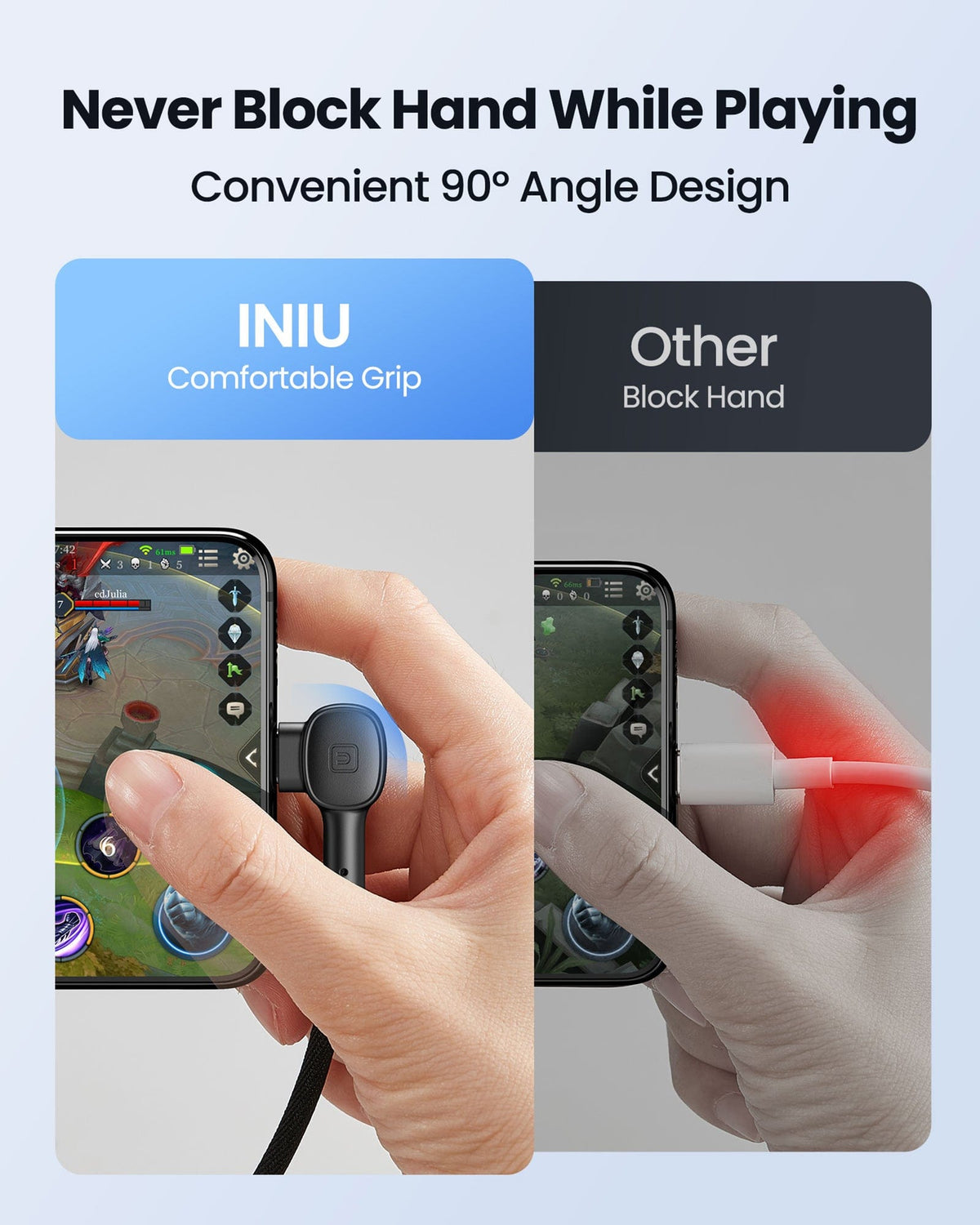 INIU D6CC 90° Design USB C Cable 100W (6.6ft, 2-Pack)