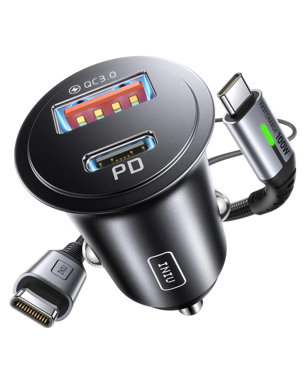 INIU I710 60W 2-Port Car Charger with 100W USB-C Cable