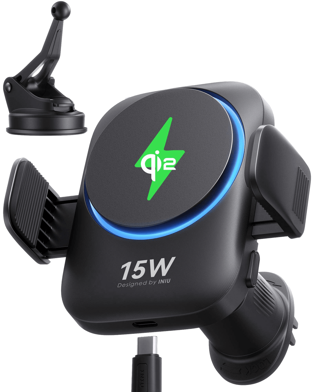 INIU SnapGo V11 Qi2 15W Magnetic Wireless Car Charger Black
