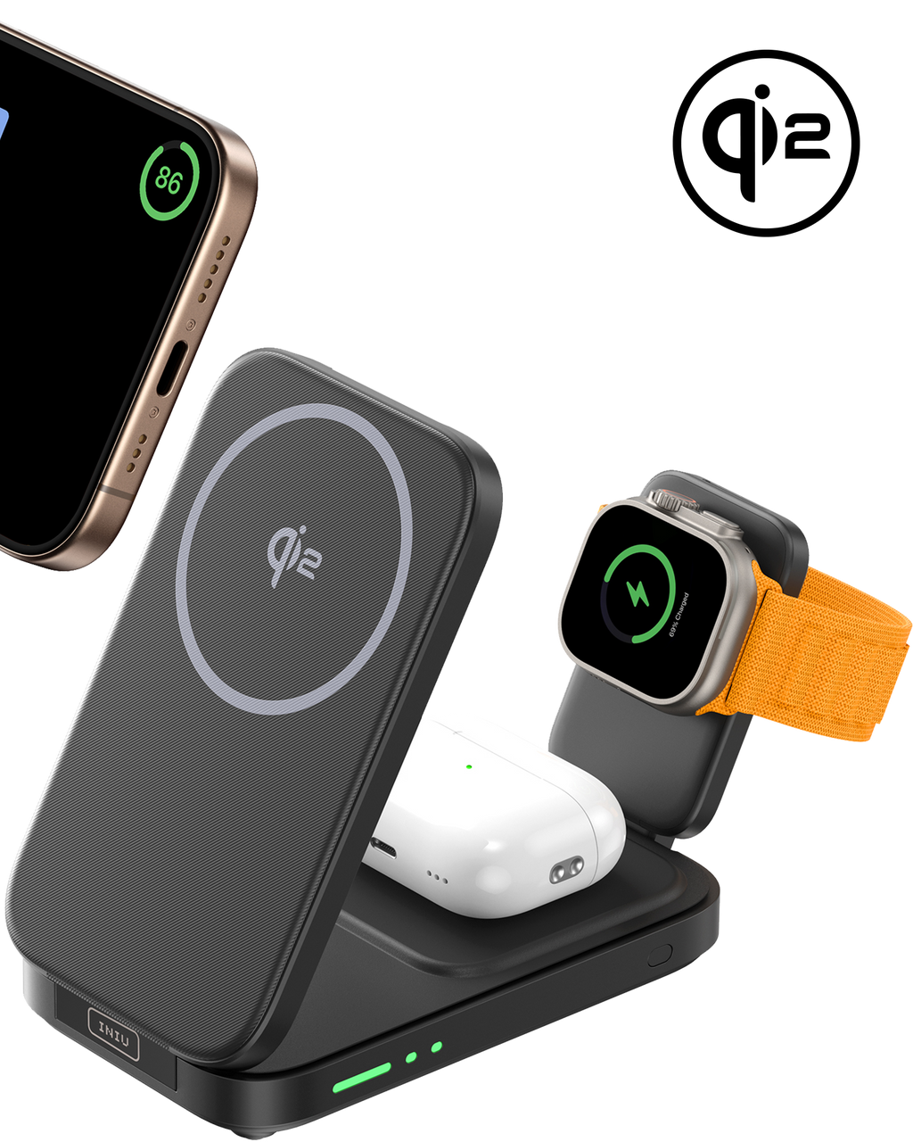INIU SnapGo W31 Qi2 15W 3 in 1 Magnetic Foldable Wireless Charger