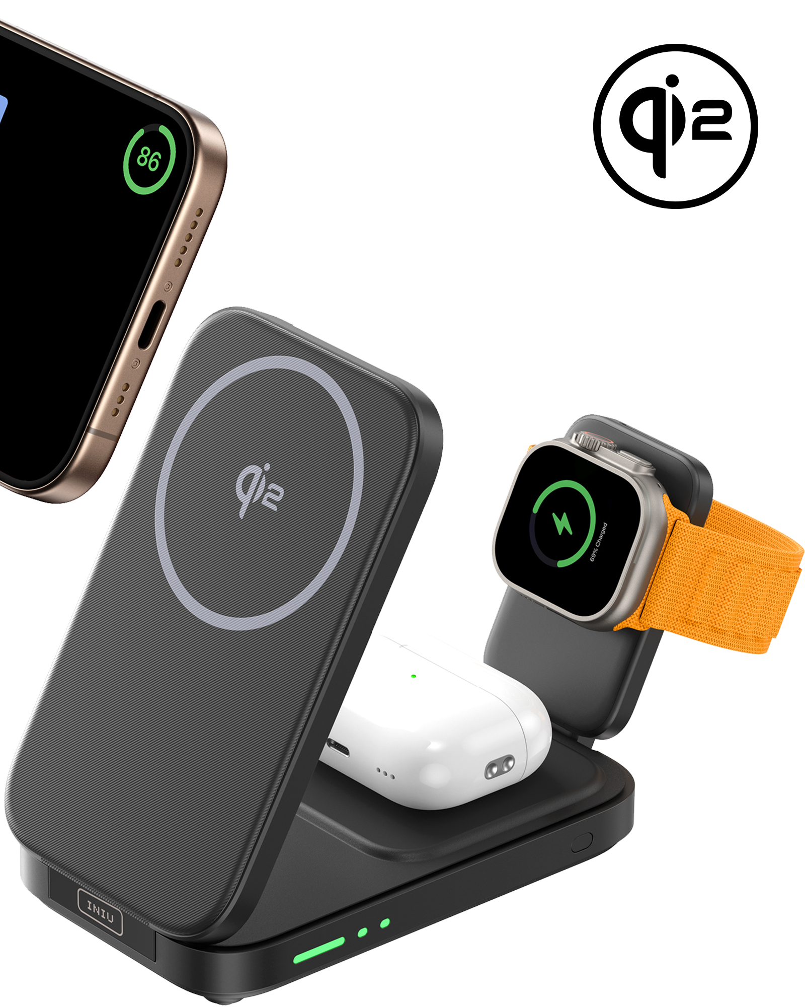 INIU SnapGo W31 Qi2 15W 3 in 1 Magnetic Foldable Wireless Charger