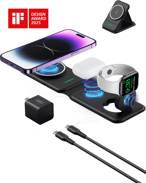 INIU SnapGo WI222 3 in 1 Wireless Charging Pad & Stand, 15W Magnetic Multifunction